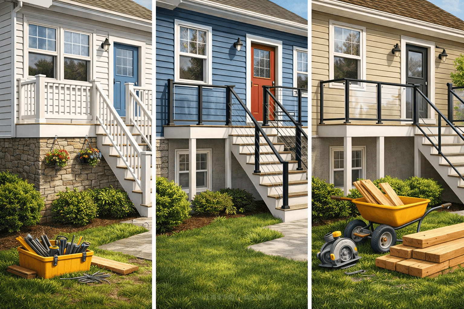 Which exterior railing options work best for split-level home designs